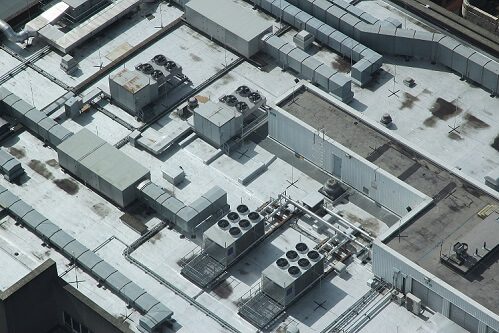 Aerial view of commercial rooftop plant